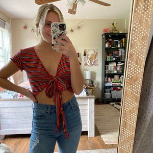 Windsor Cropped Front Tie Rainbow Top